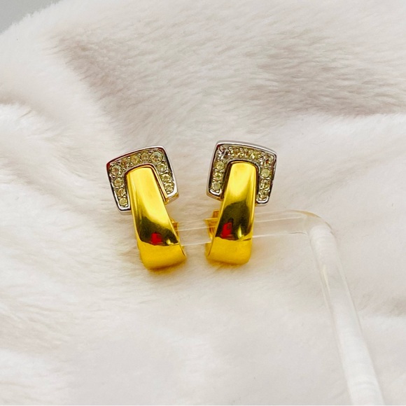 Authentic Givenchy Rhinestone gold and silver tone clip earring - Picture 2 of 10